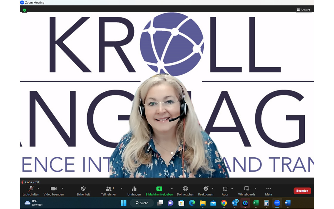 Ein Screenshot, der Catia Kroll in einem Zoom-Meeting zeigt.